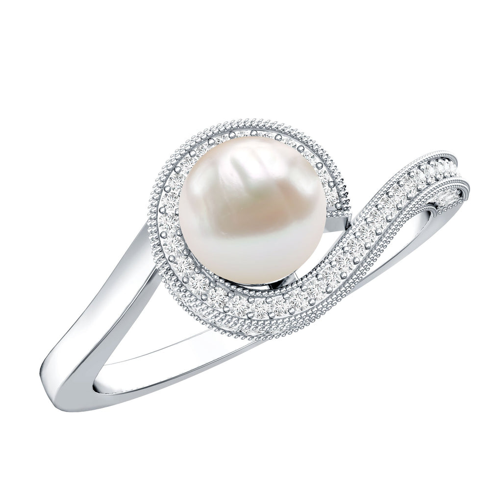 2.2 Carat Freshwater Pearl Bypass Engagement Ring with Diamond