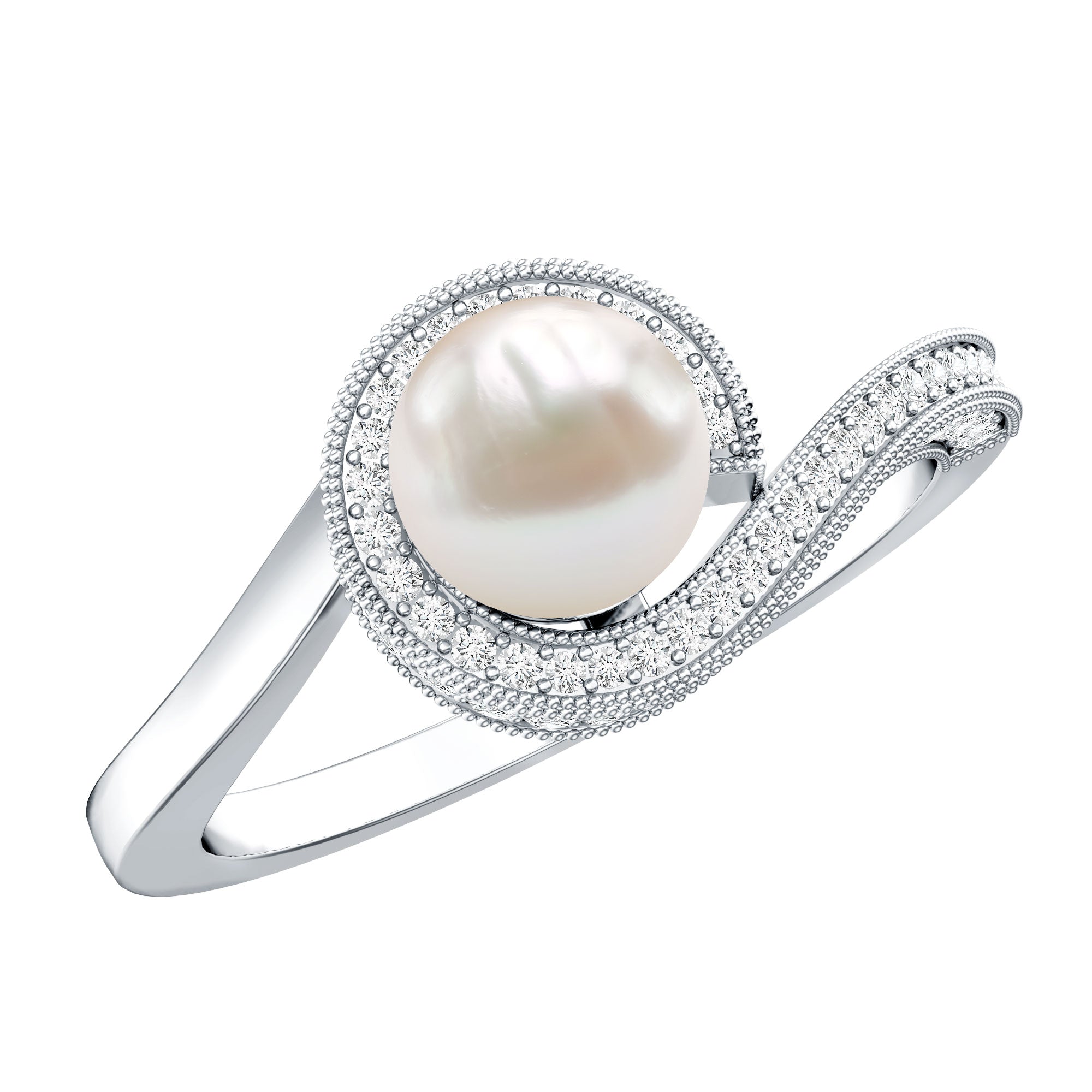 2.2 Carat Freshwater Pearl Bypass Engagement Ring with Diamond