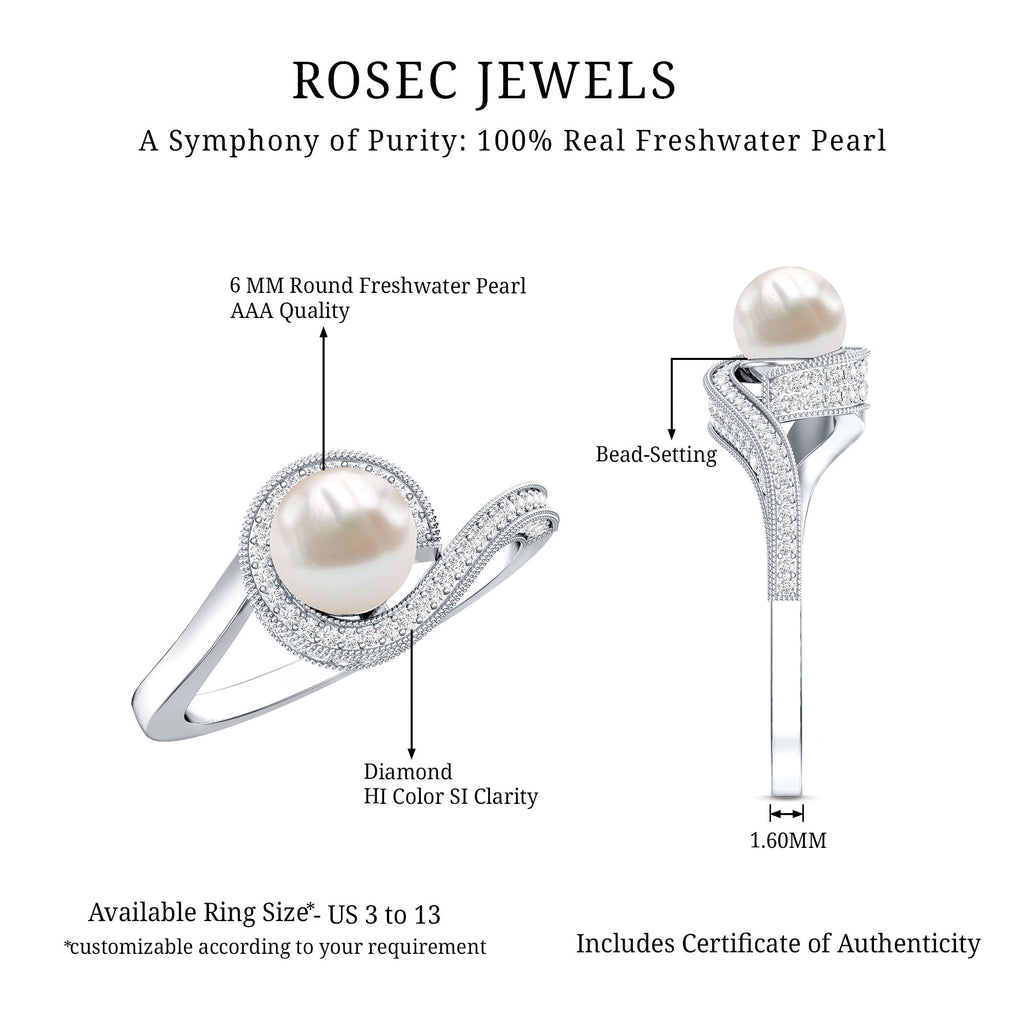 2.2 Carat Freshwater Pearl Bypass Engagement Ring with Diamond