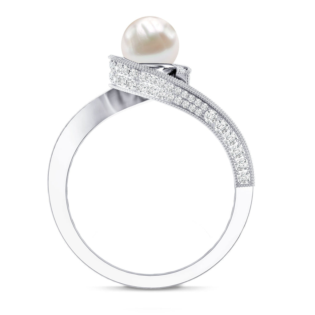 2.2 Carat Freshwater Pearl Bypass Engagement Ring with Diamond