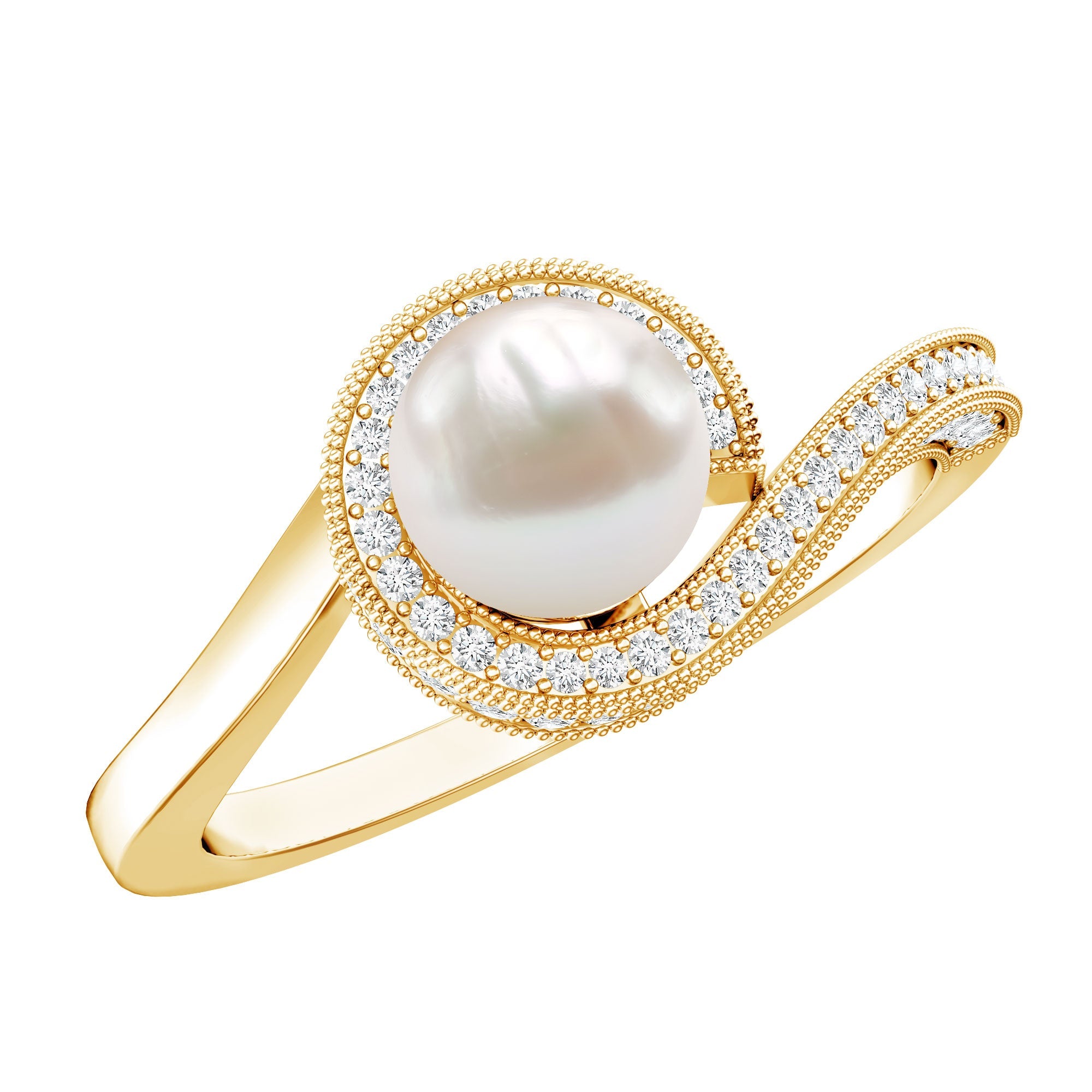 2.2 Carat Freshwater Pearl Bypass Engagement Ring with Diamond | Rings | Wiccan Center