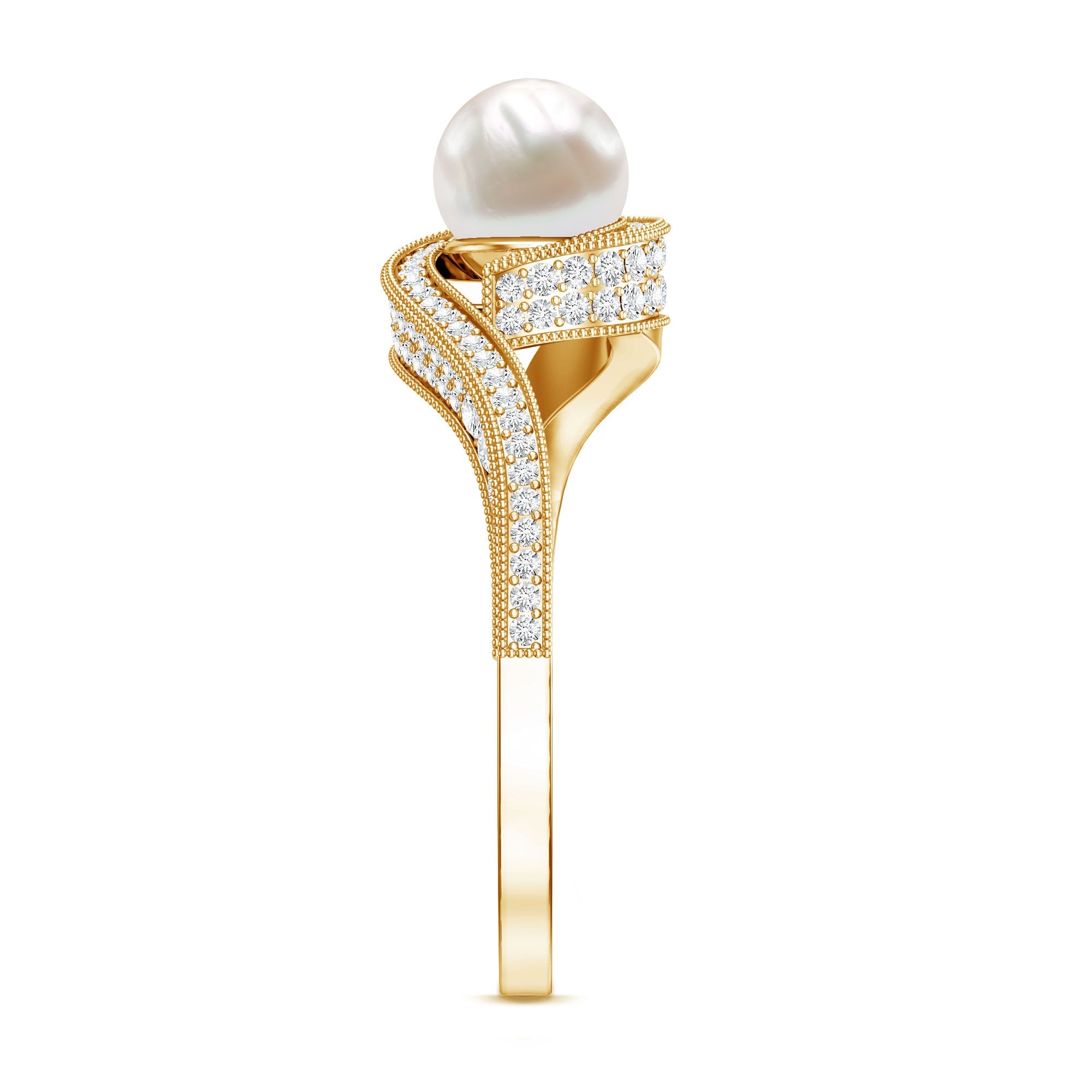 2.2 Carat Freshwater Pearl Bypass Engagement Ring with Diamond