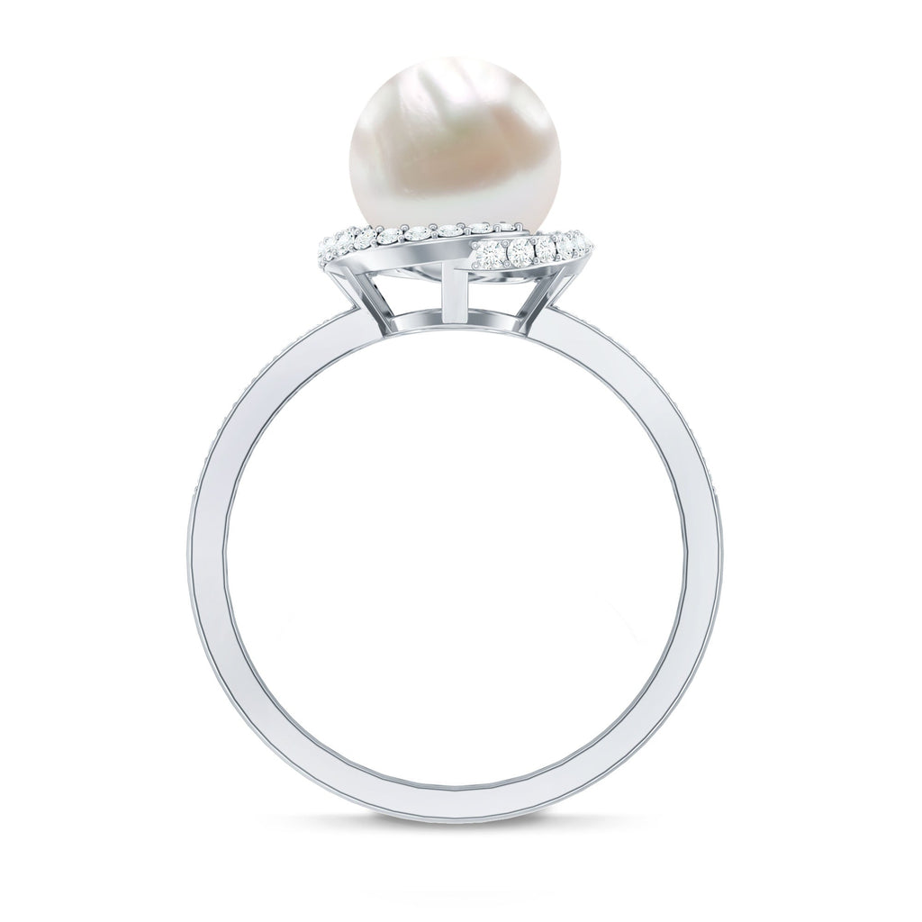 Designer 7.4 Carat Freshwater Pearl Engagement Ring with Diamond