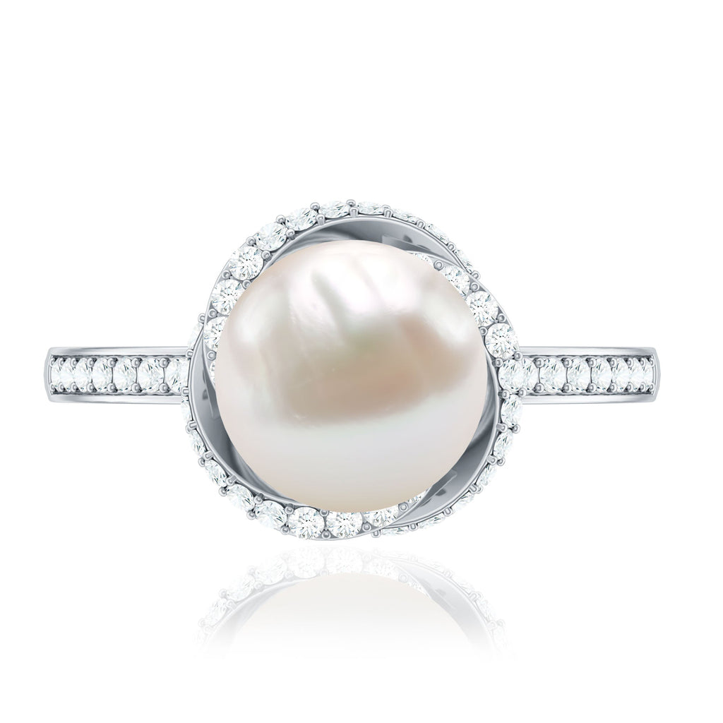 Designer 7.4 Carat Freshwater Pearl Engagement Ring with Diamond