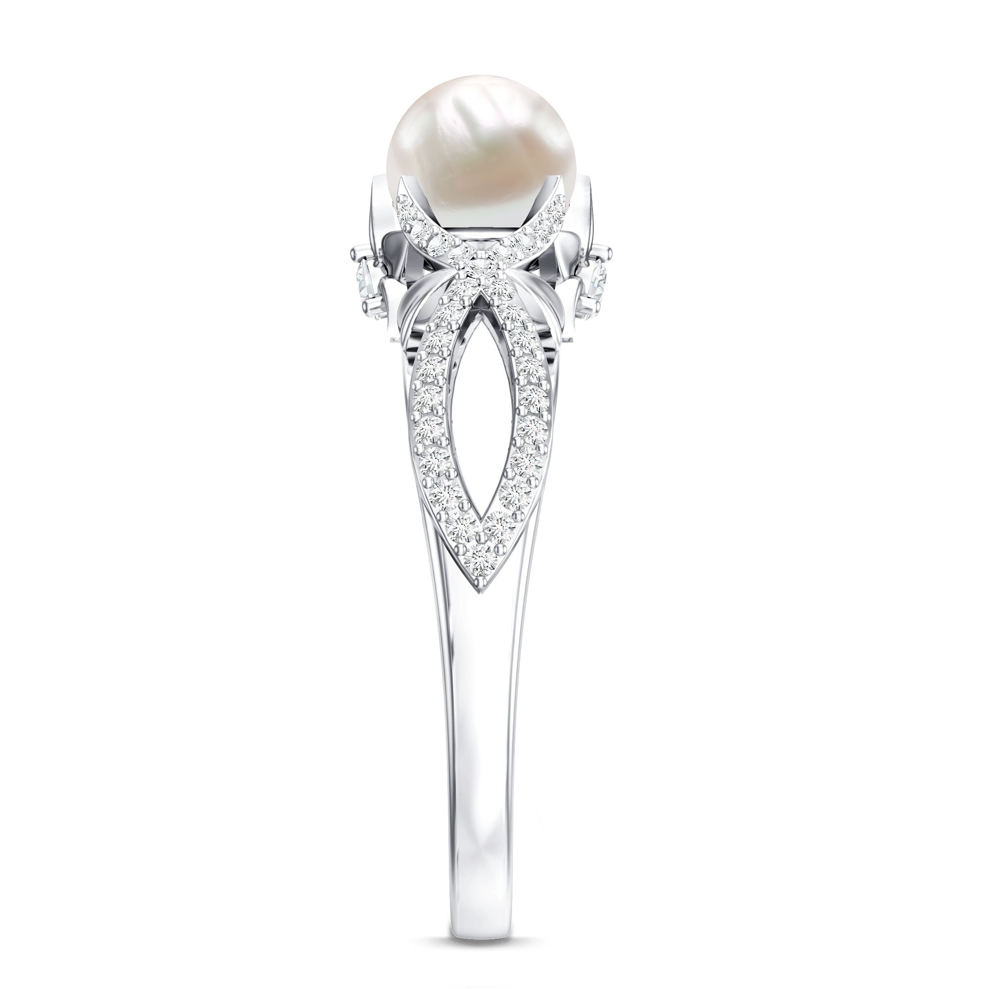 Cultured 2.2 Carat Freshwater Pearl Solitaire Engagement Ring with Diamond Crossover Shank