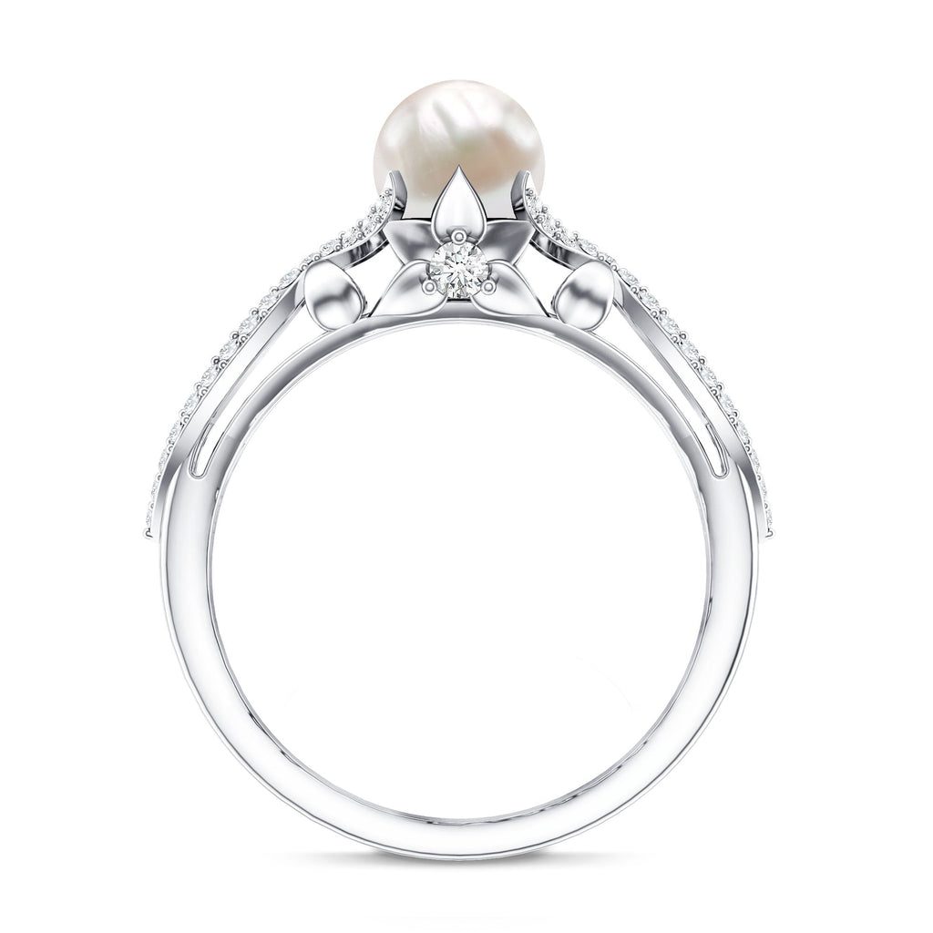 Cultured 2.2 Carat Freshwater Pearl Solitaire Engagement Ring with Diamond Crossover Shank