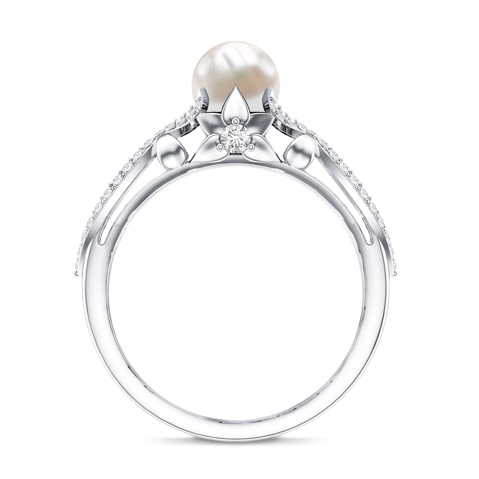 Cultured 2.2 Carat Freshwater Pearl Solitaire Engagement Ring with Diamond Crossover Shank