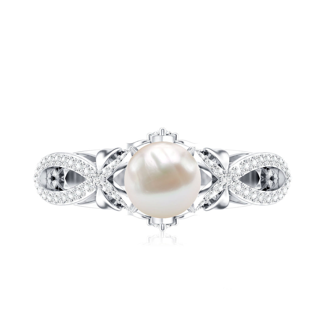 Cultured 2.2 Carat Freshwater Pearl Solitaire Engagement Ring with Diamond Crossover Shank