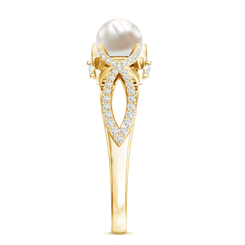 Cultured 2.2 Carat Freshwater Pearl Solitaire Engagement Ring with Diamond Crossover Shank