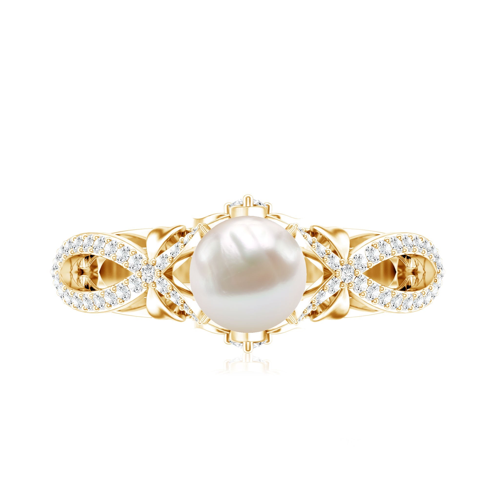 Cultured 2.2 Carat Freshwater Pearl Solitaire Engagement Ring with Diamond Crossover Shank