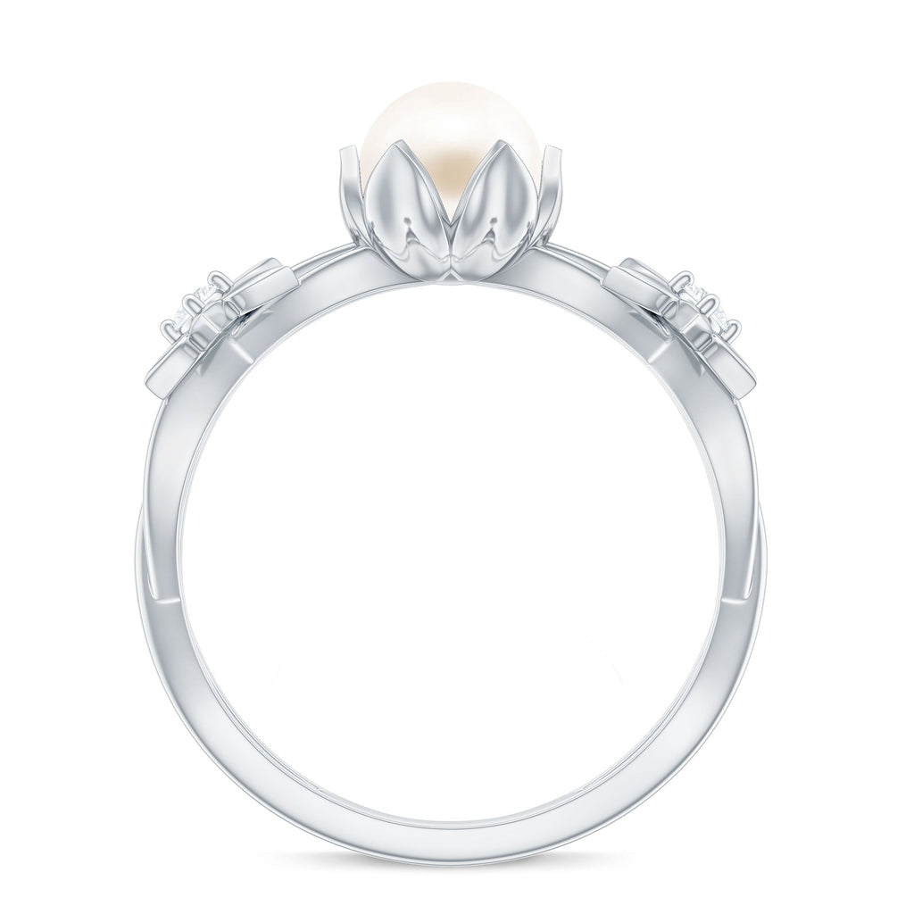 2.2 Carat Freshwater Pearl and Diamond Flower Engagement Ring