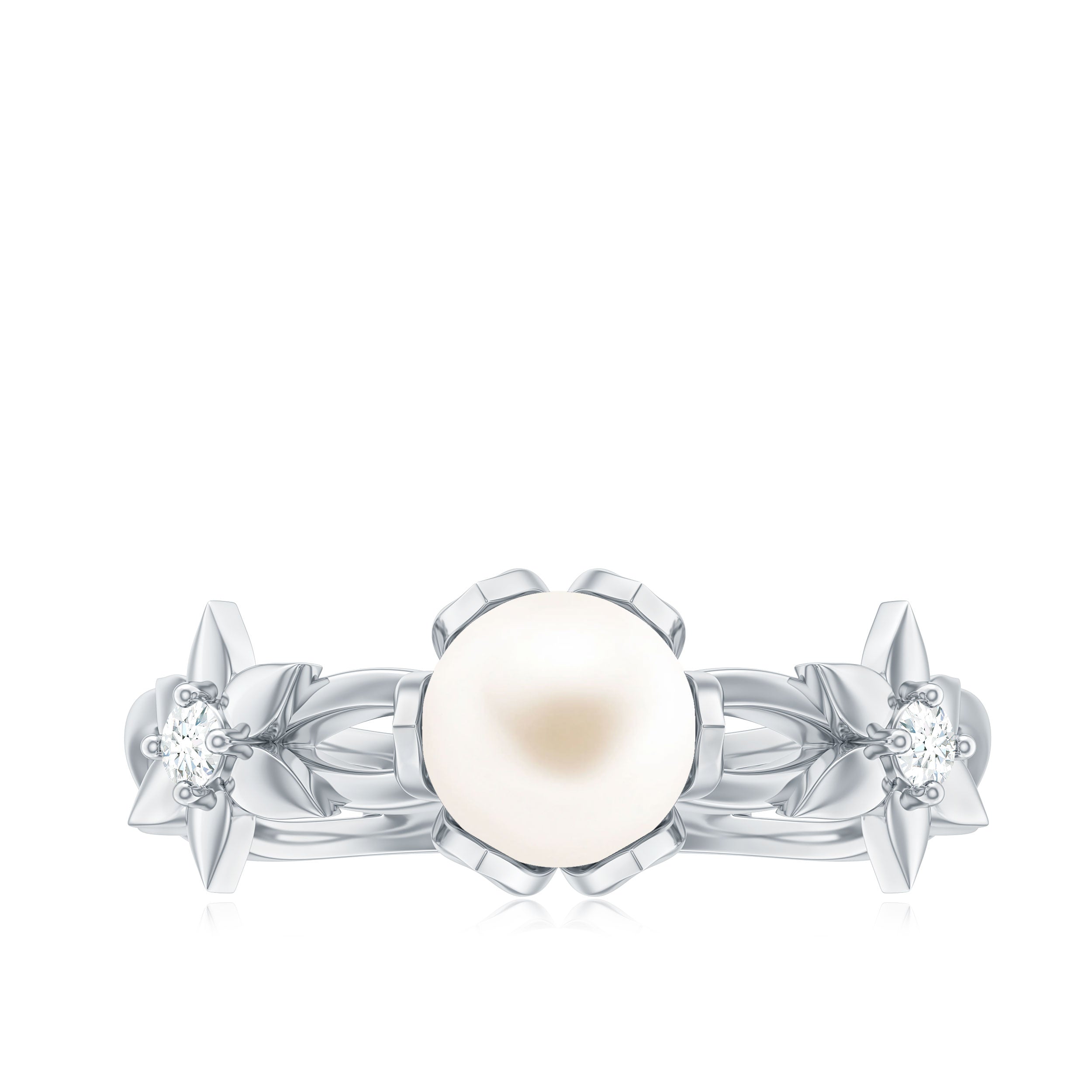 2.2 Carat Freshwater Pearl and Diamond Flower Engagement Ring