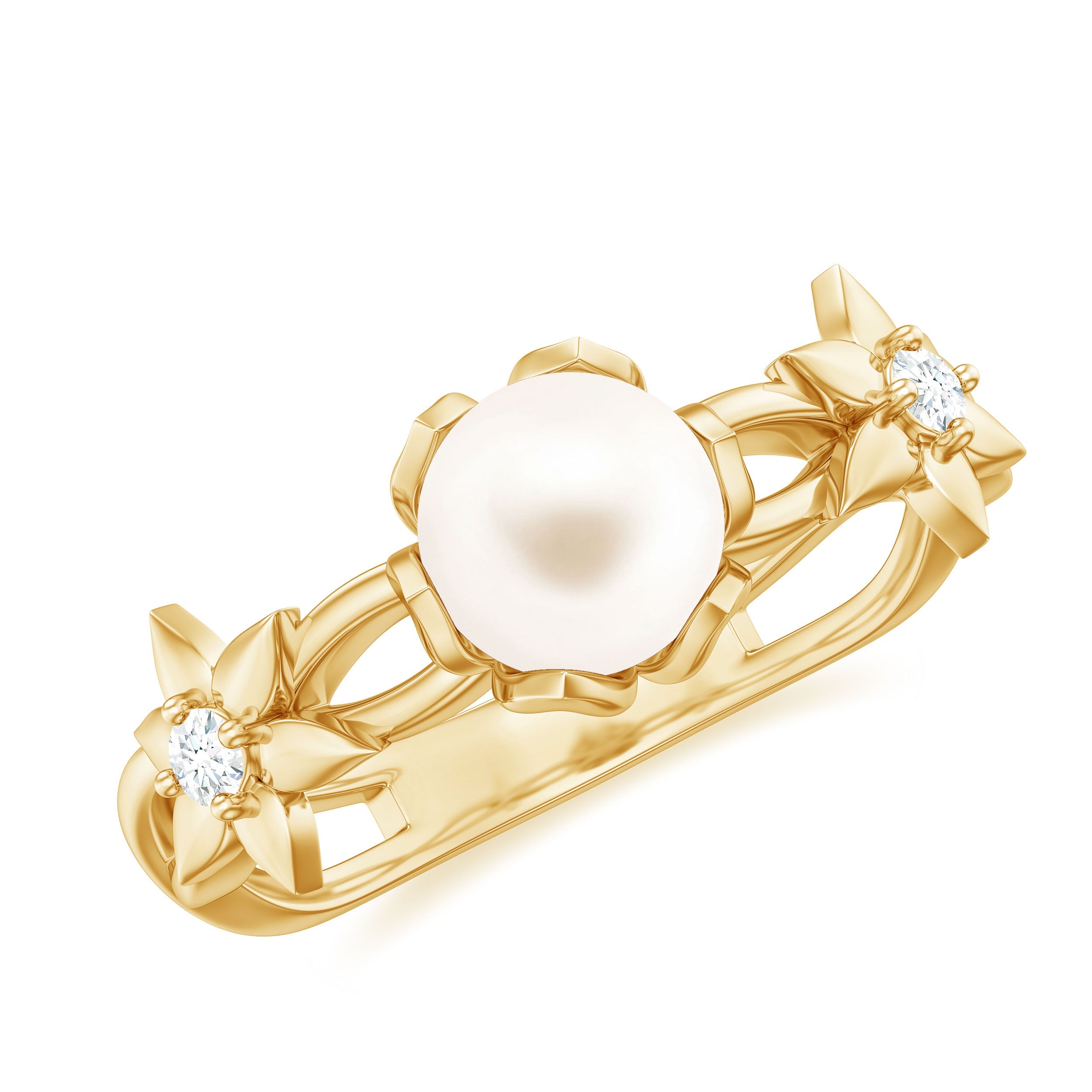 2.2 Carat Freshwater Pearl and Diamond Flower Engagement Ring | Rings | Wiccan Center