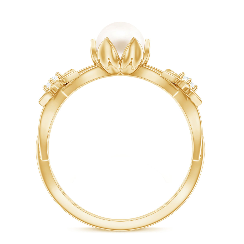2.2 Carat Freshwater Pearl and Diamond Flower Engagement Ring