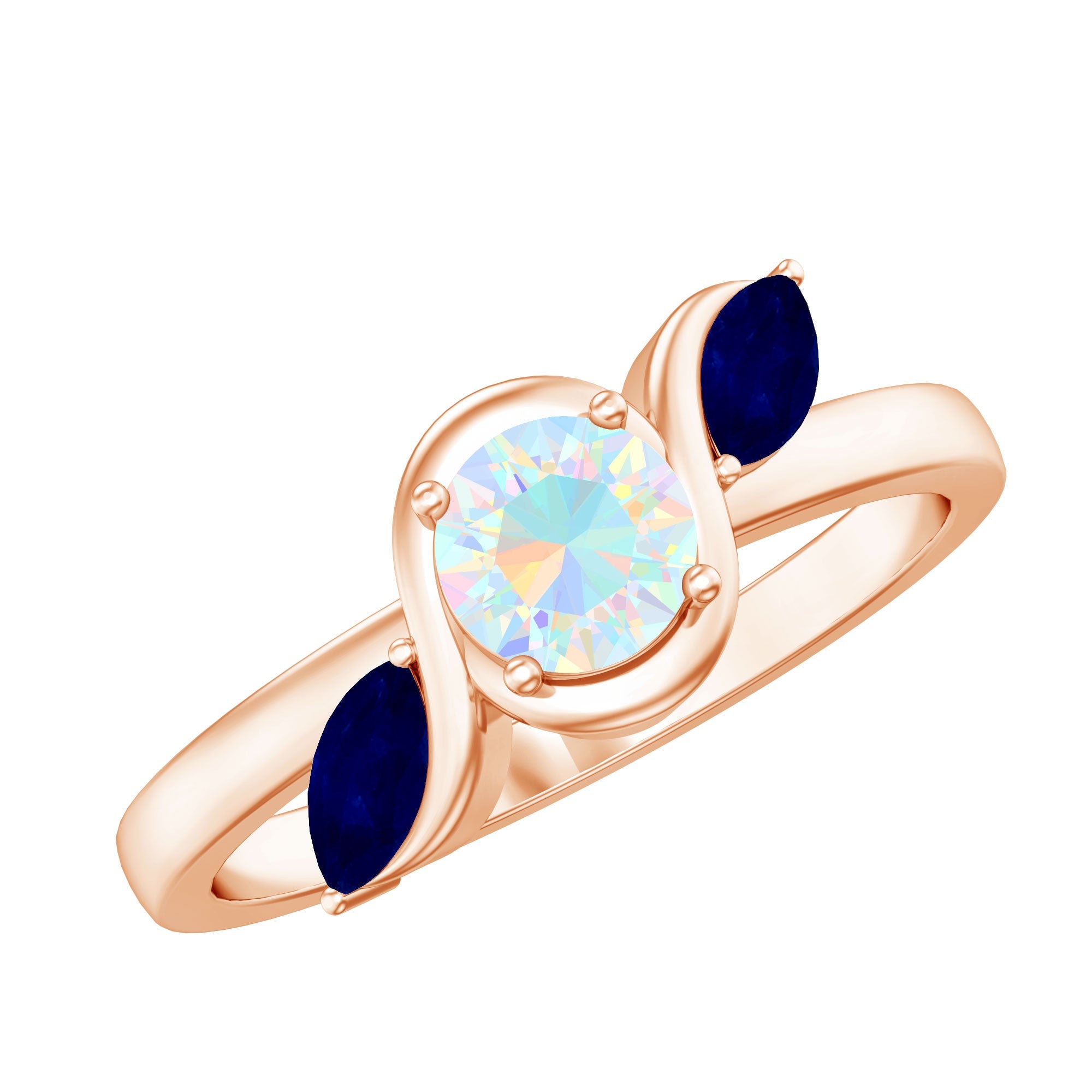 Natural Ethiopian Rainbow Opal Promise Ring with Blue Sapphire | Rings | Wiccan Center