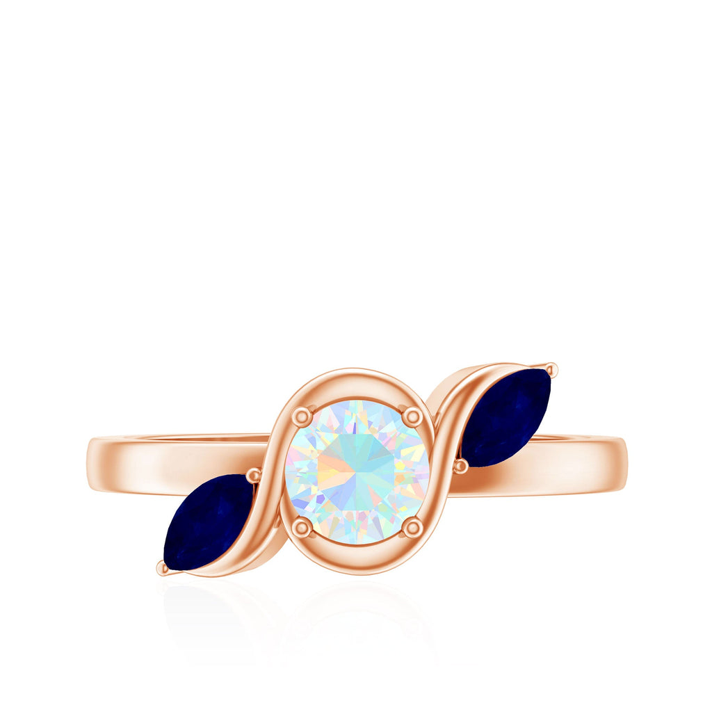 Natural Ethiopian Rainbow Opal Promise Ring with Blue Sapphire