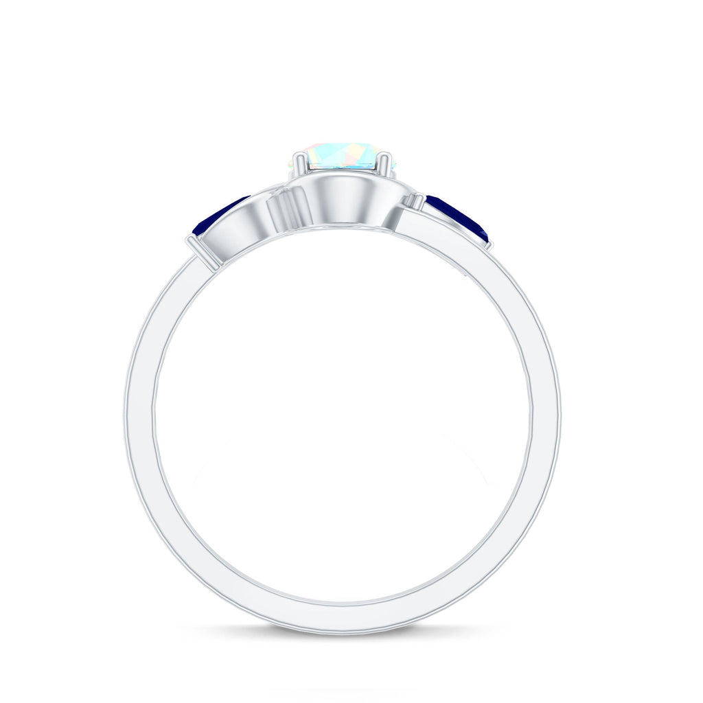 Natural Ethiopian Rainbow Opal Promise Ring with Blue Sapphire