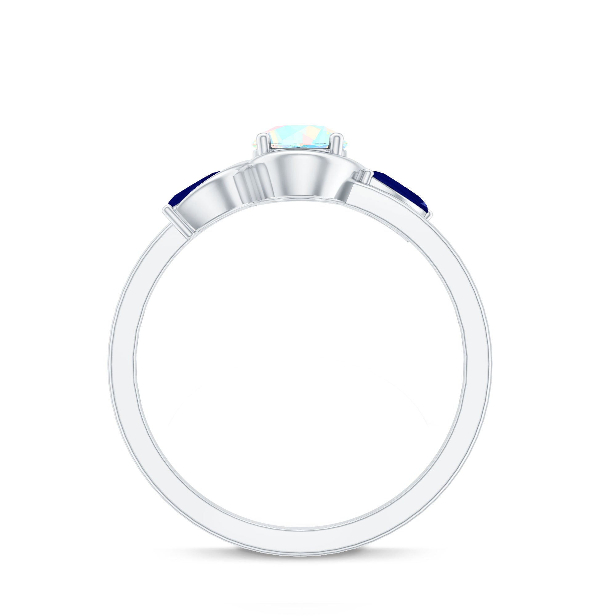 Natural Ethiopian Rainbow Opal Promise Ring with Blue Sapphire