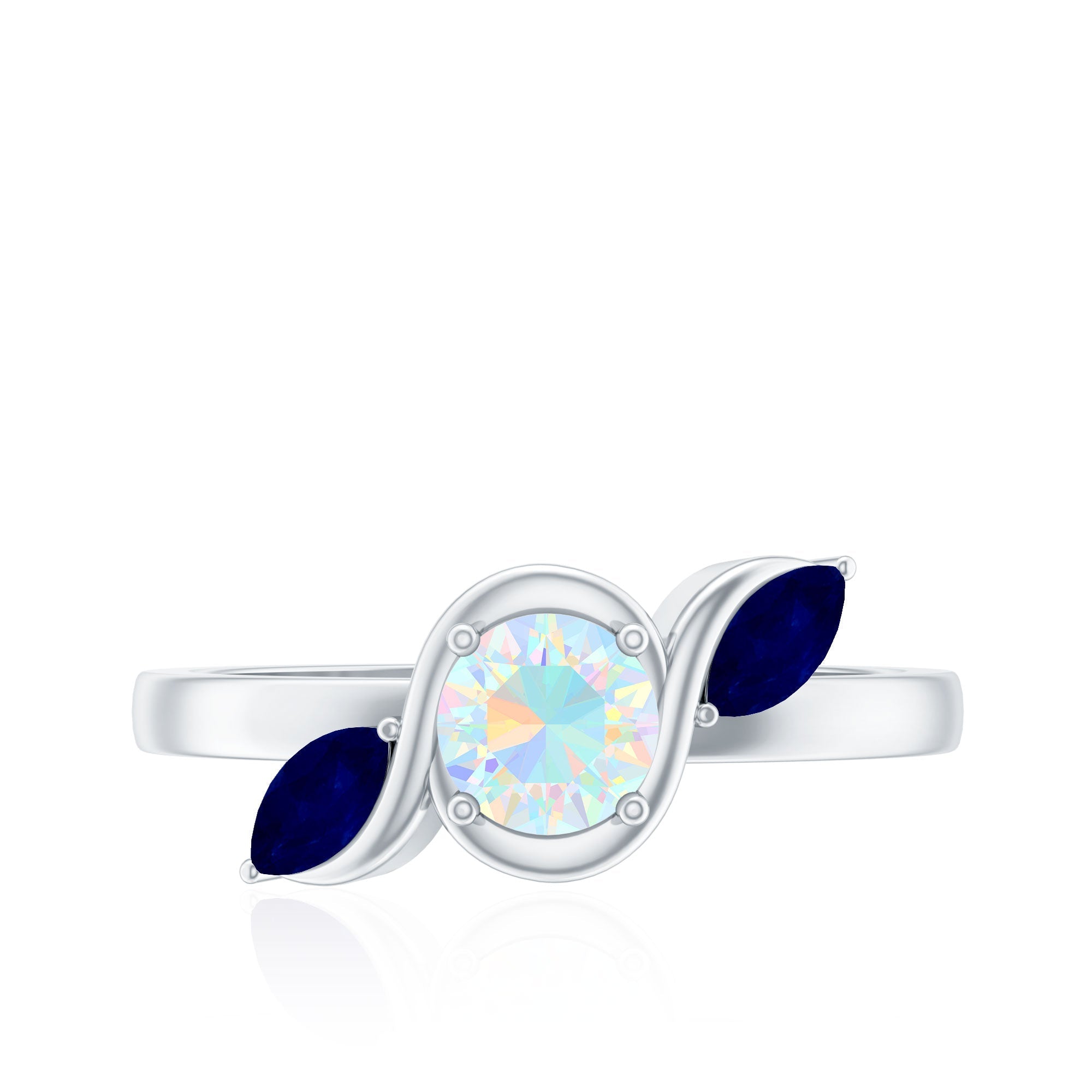 Natural Ethiopian Rainbow Opal Promise Ring with Blue Sapphire