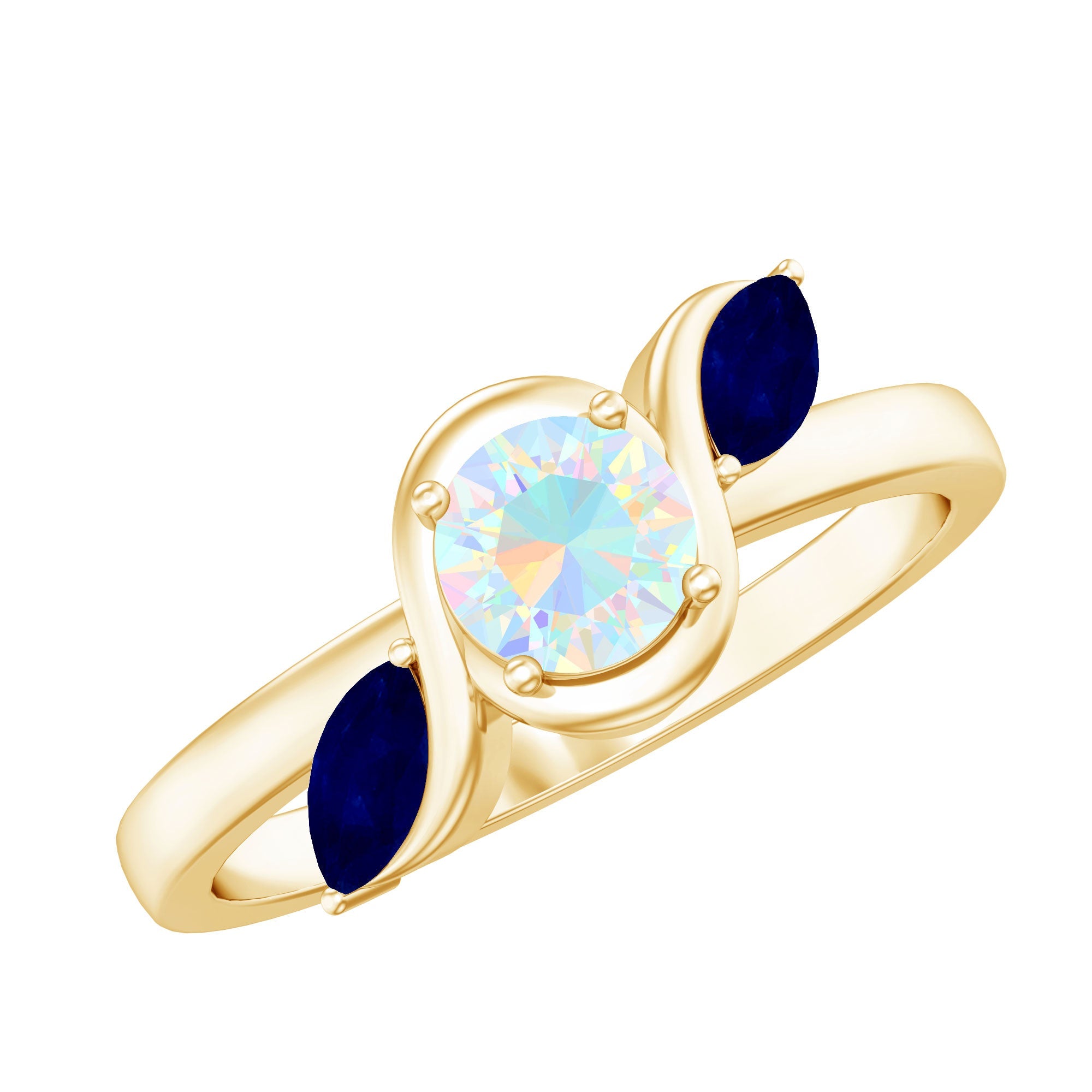 Natural Ethiopian Rainbow Opal Promise Ring with Blue Sapphire | Rings | Wiccan Center