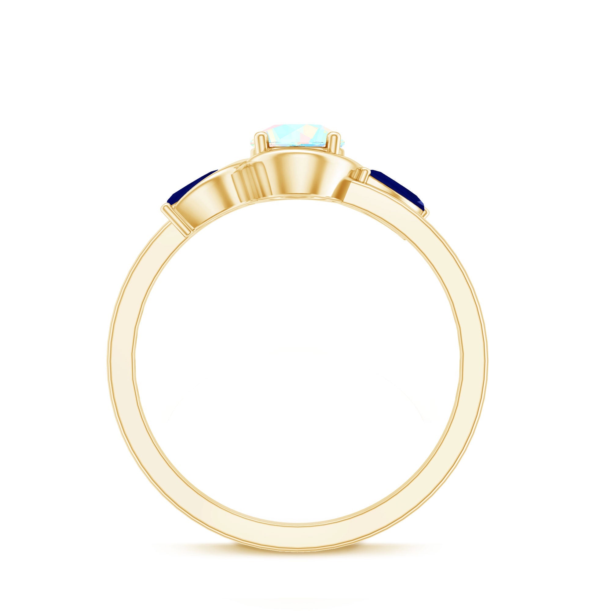 Natural Ethiopian Rainbow Opal Promise Ring with Blue Sapphire
