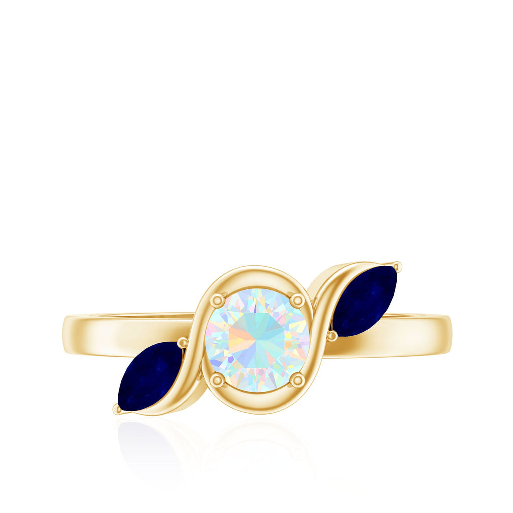 Natural Ethiopian Rainbow Opal Promise Ring with Blue Sapphire