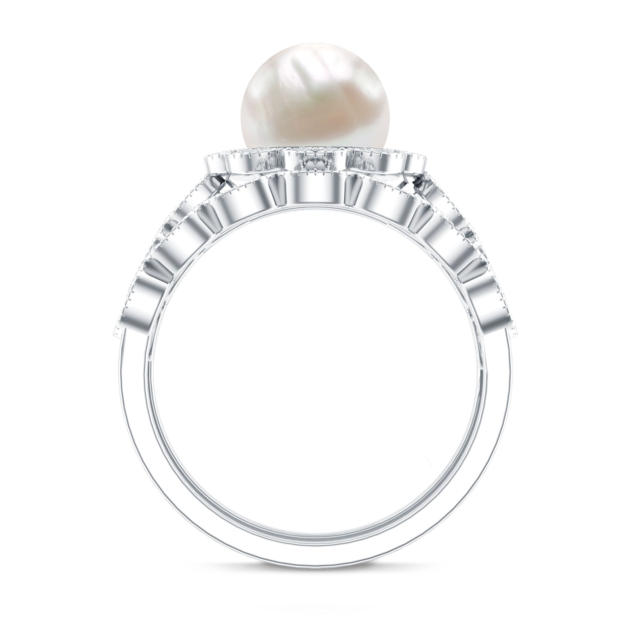 Freshwater Pearl and Diamond Wedding Ring Set