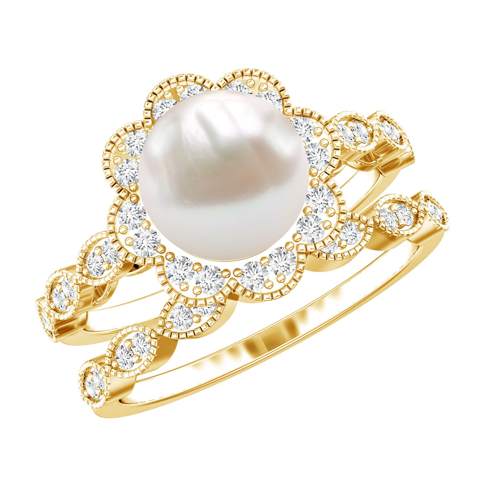 Freshwater Pearl and Diamond Wedding Ring Set | Rings | Wiccan Center
