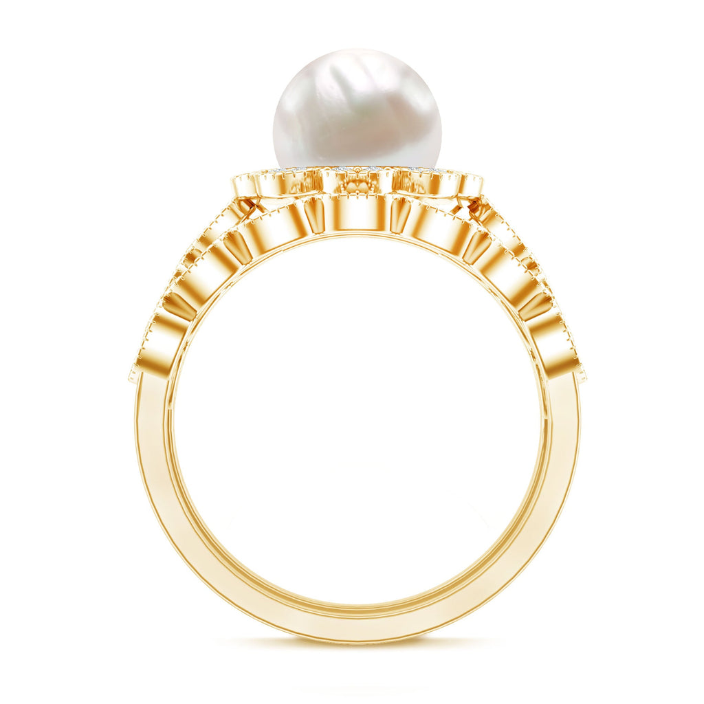 Freshwater Pearl and Diamond Wedding Ring Set