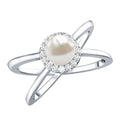 Real 2 Carat Freshwater Pearl Diamond Halo Engagement Ring with Criss Cross Shank