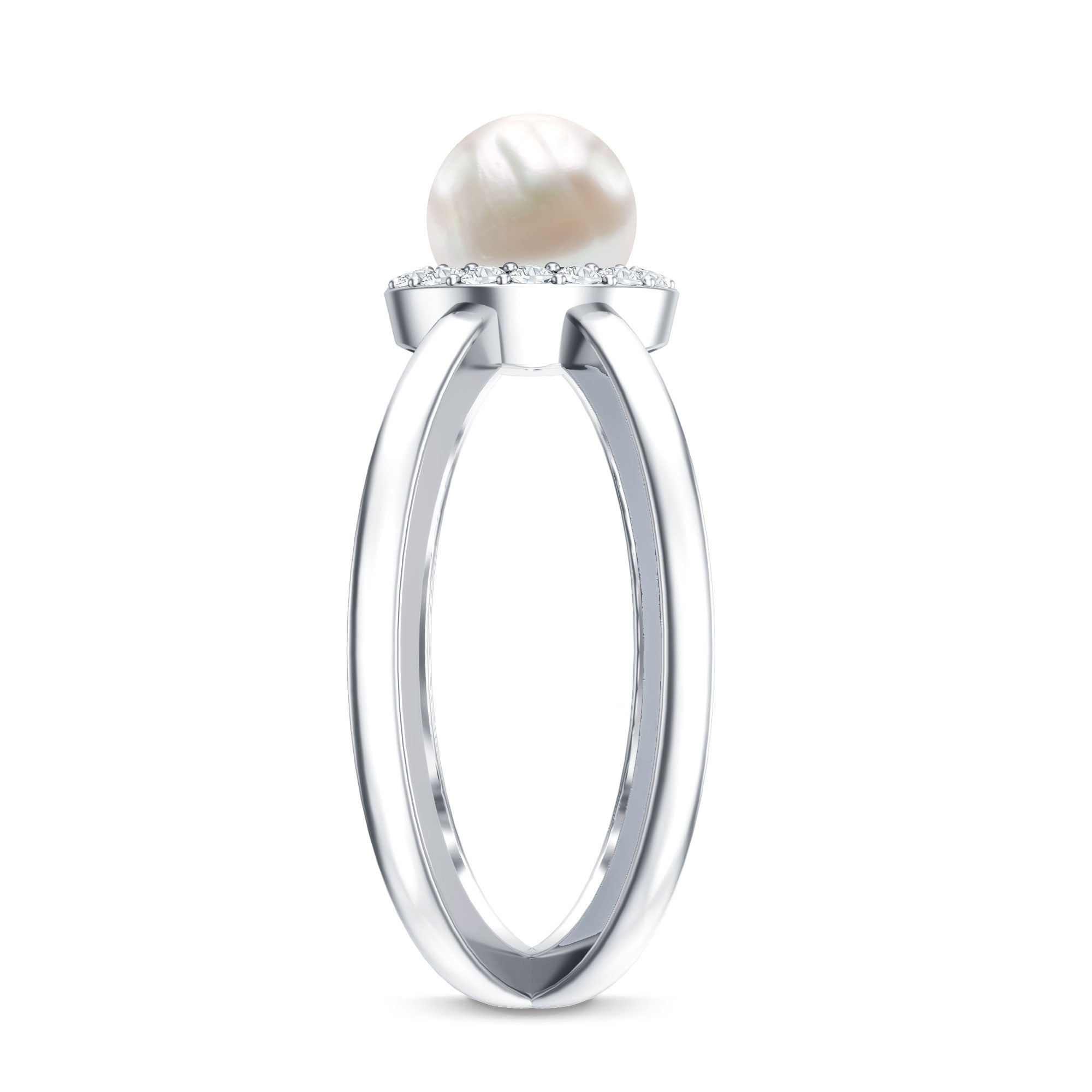 Real 2 Carat Freshwater Pearl Diamond Halo Engagement Ring with Criss Cross Shank