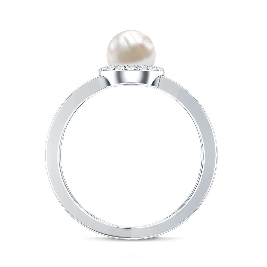 Real 2 Carat Freshwater Pearl Diamond Halo Engagement Ring with Criss Cross Shank