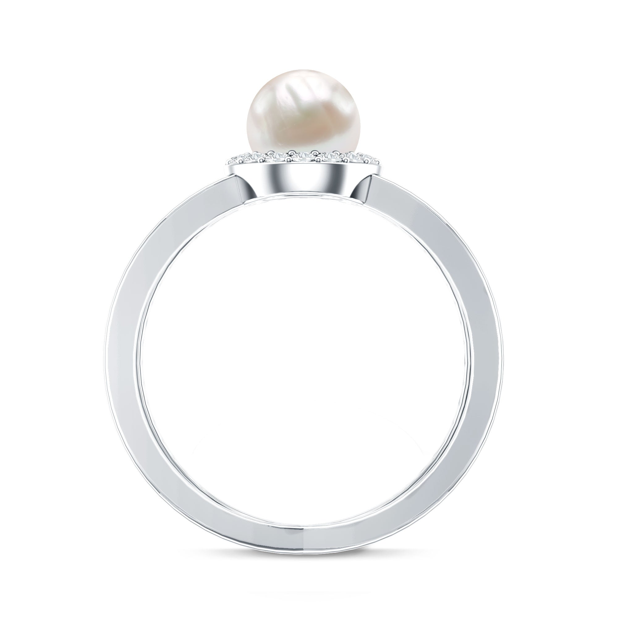 Real 2 Carat Freshwater Pearl Diamond Halo Engagement Ring with Criss Cross Shank