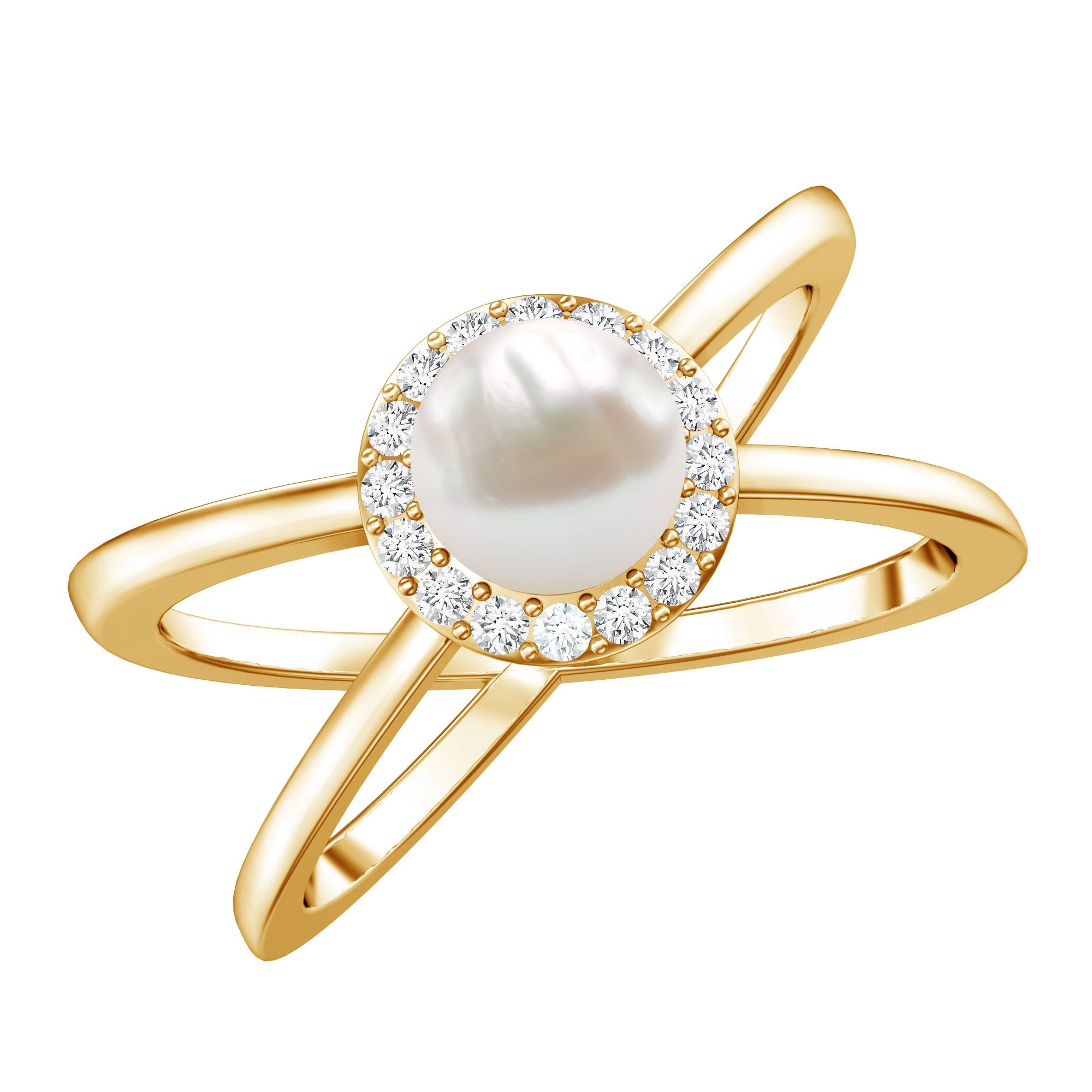 Real 2 Carat Freshwater Pearl Diamond Halo Engagement Ring with Criss Cross Shank | Rings | Wiccan Center