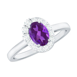 1 Carat Amethyst Designer Engagement Ring with Diamond for Women | Rings | Wiccan Center