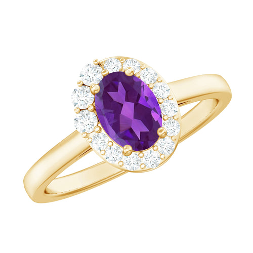 1 Carat Amethyst Designer Engagement Ring with Diamond for Women | Rings | Wiccan Center