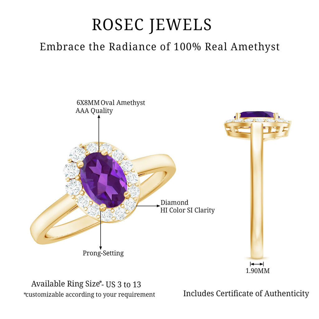 1 Carat Amethyst Designer Engagement Ring with Diamond for Women