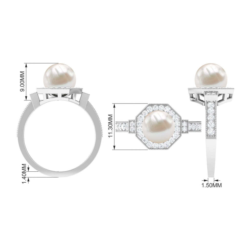 Art Deco Inspired 2.2 Carat Freshwater Pearl Engagement Ring with Diamond Halo