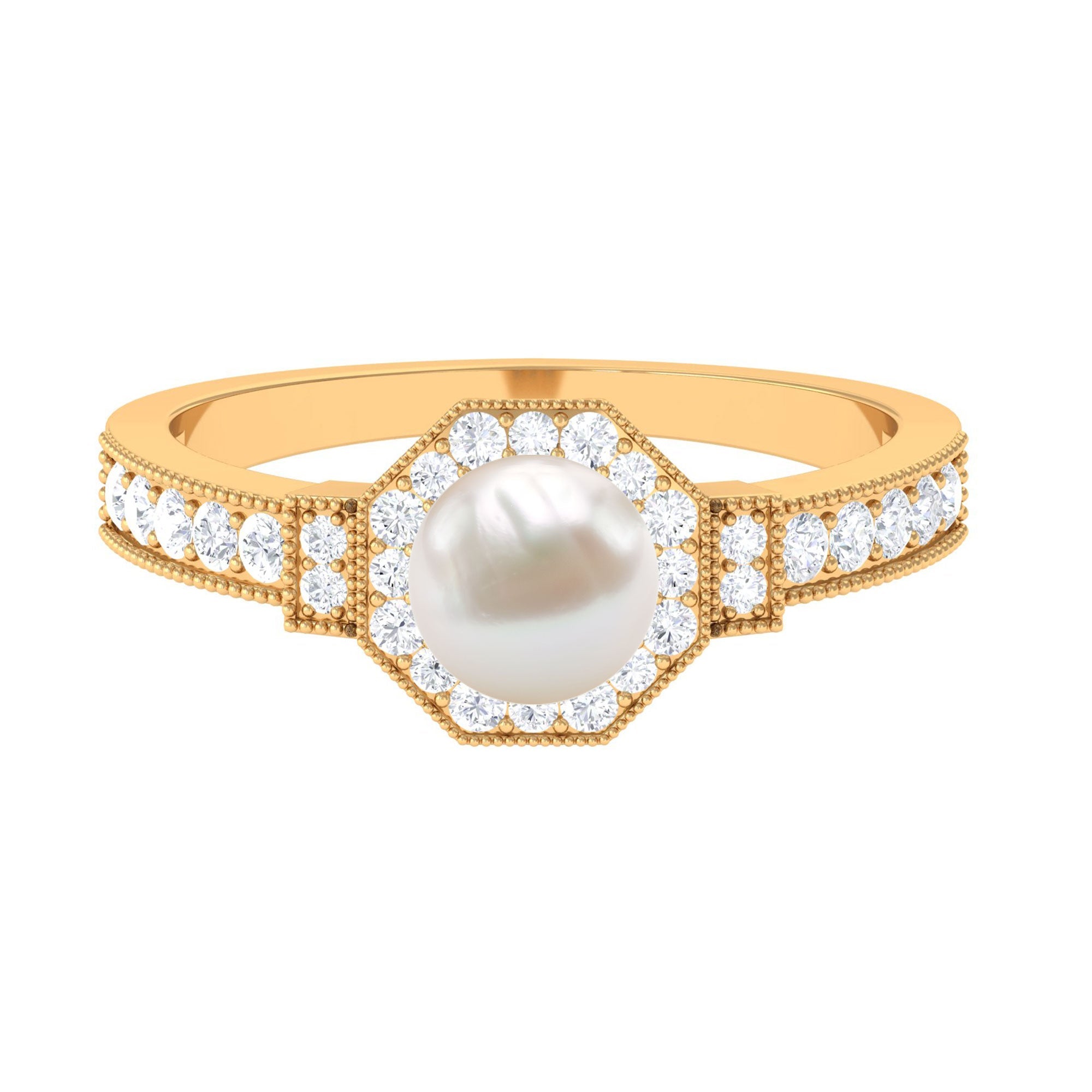 Art Deco Inspired 2.2 Carat Freshwater Pearl Engagement Ring with Diamond Halo | Rings | Wiccan Center