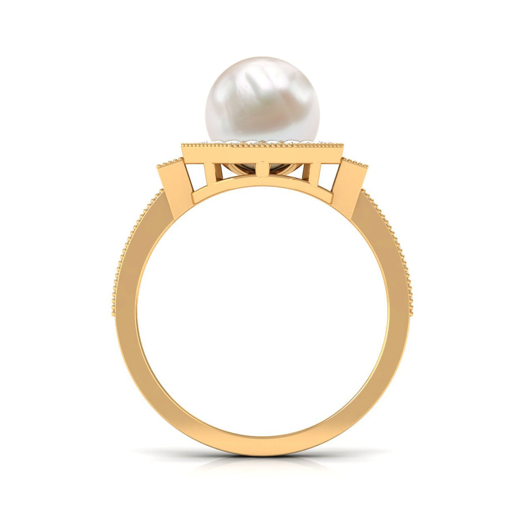 Art Deco Inspired 2.2 Carat Freshwater Pearl Engagement Ring with Diamond Halo