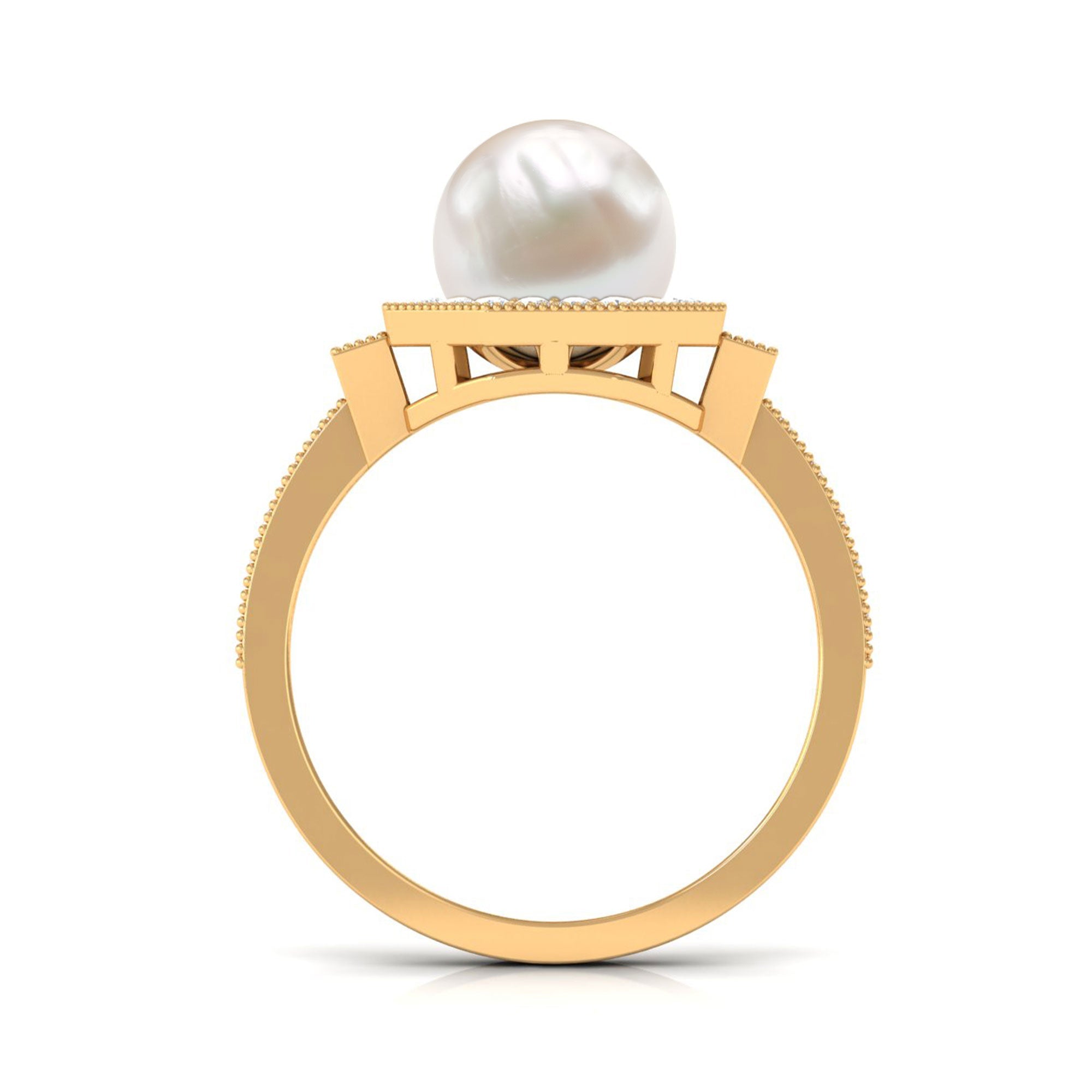 Art Deco Inspired 2.2 Carat Freshwater Pearl Engagement Ring with Diamond Halo