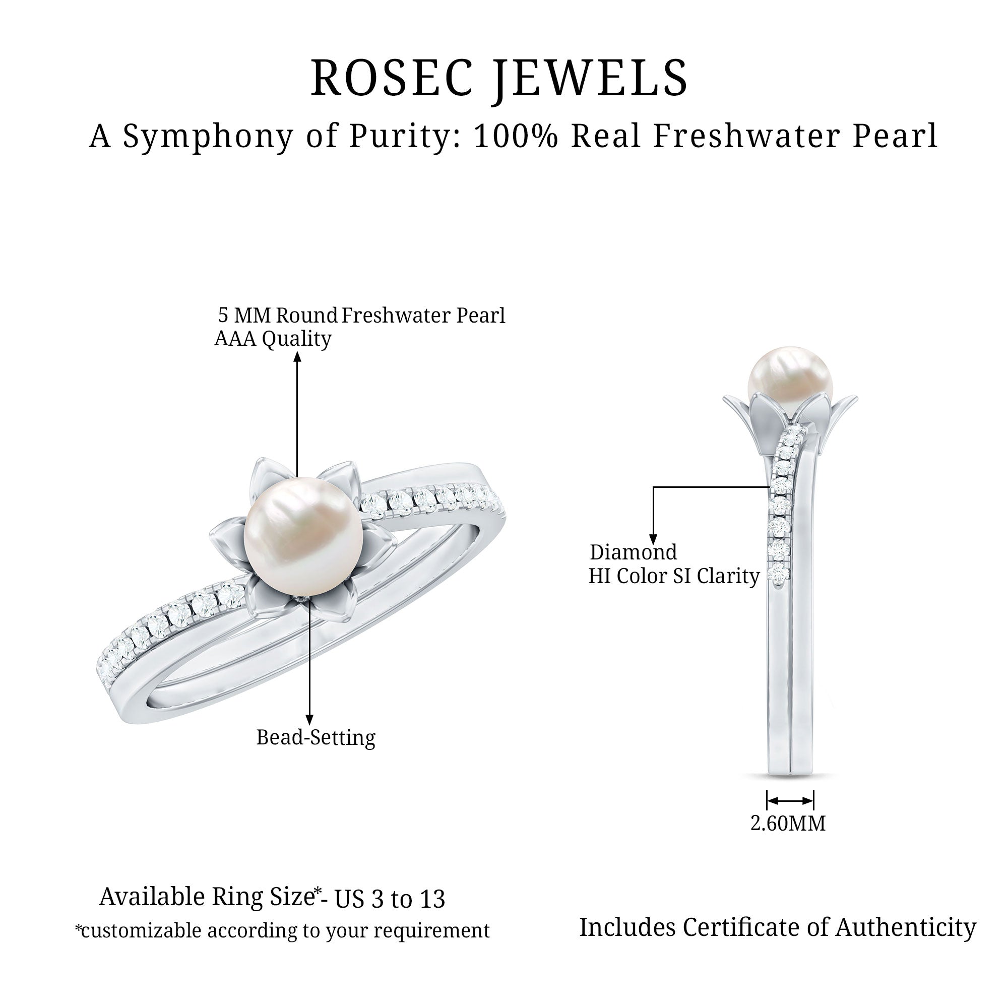 2 Carat Freshwater Pearl and Diamond Flower Engagement Ring