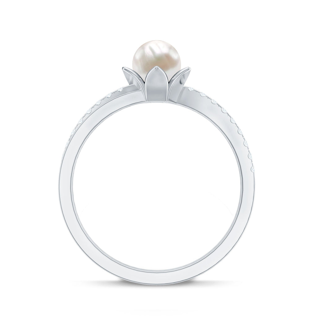2 Carat Freshwater Pearl and Diamond Flower Engagement Ring