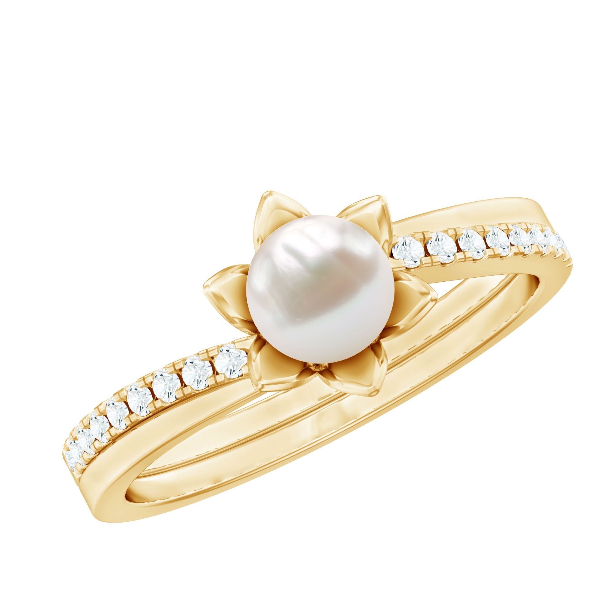 2 Carat Freshwater Pearl and Diamond Flower Engagement Ring | Rings | Wiccan Center