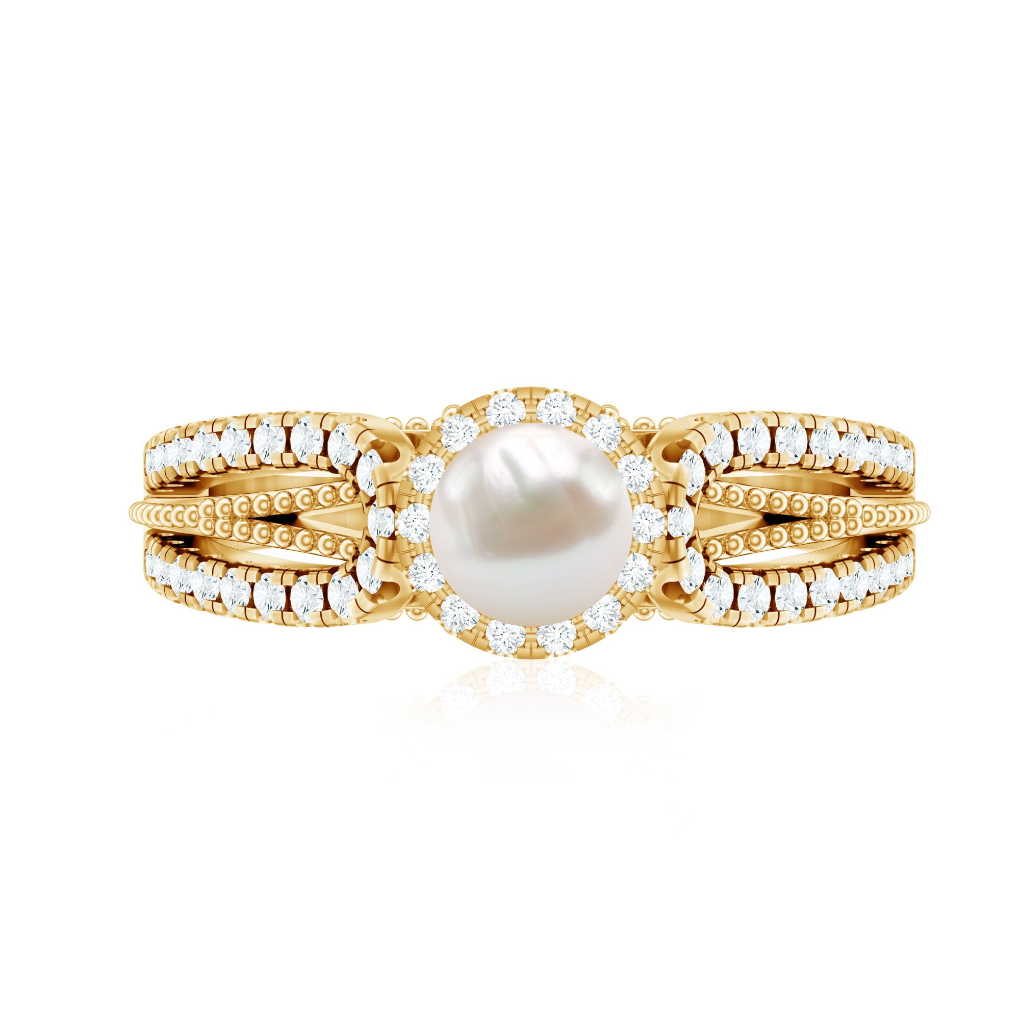2 Carat Freshwater Pearl and Diamond Engagement Ring with Beaded Detail