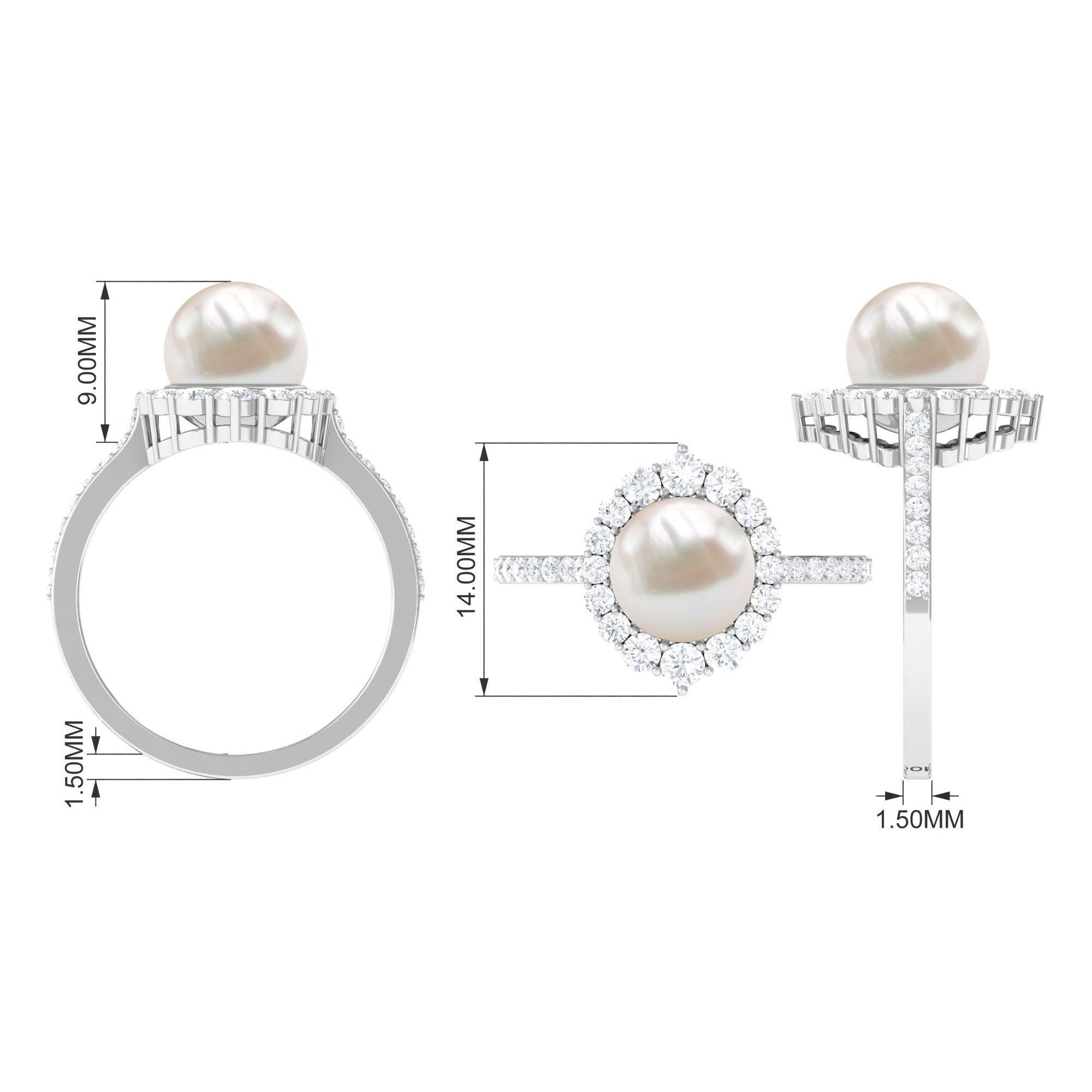 Freshwater Pearl and Diamond Halo Engagement Ring