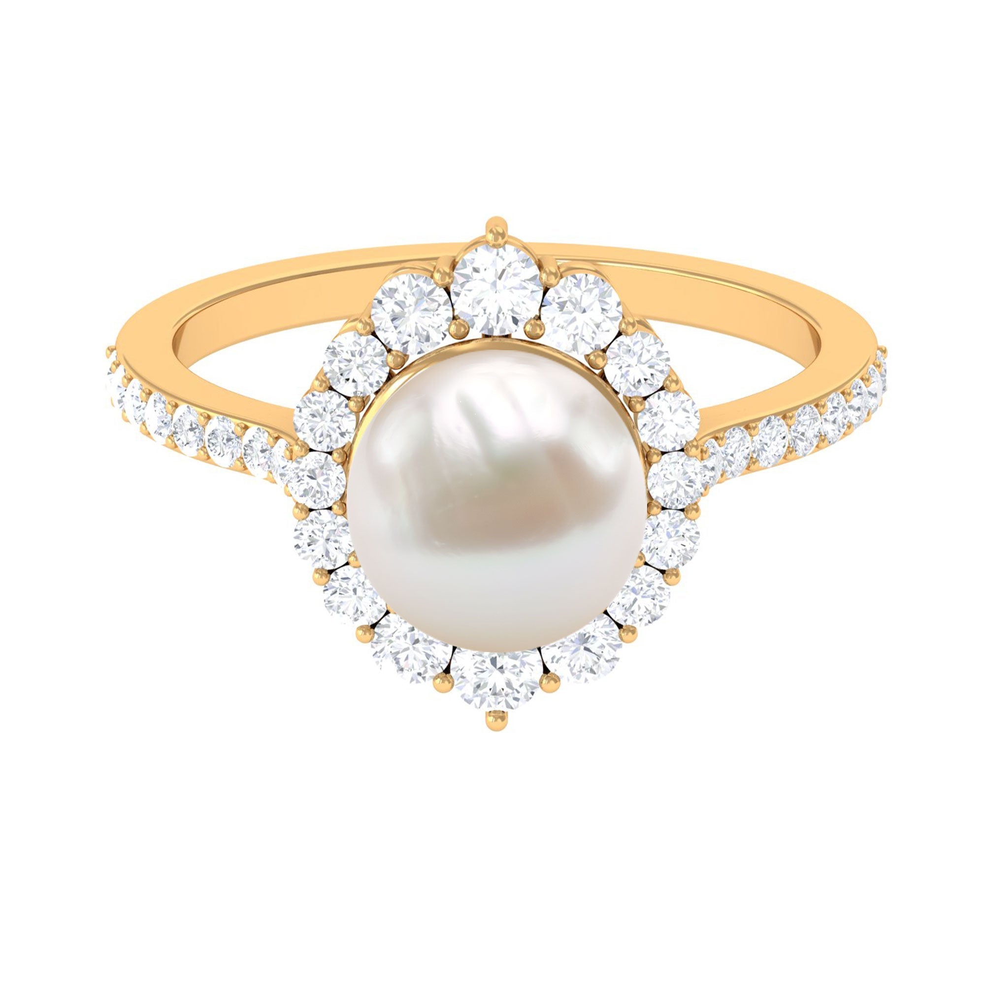 Freshwater Pearl and Diamond Halo Engagement Ring | Rings | Wiccan Center