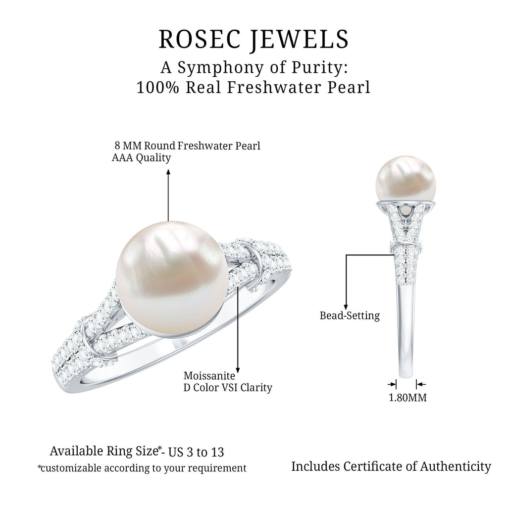 Cultured 7.4 Carat Freshwater Pearl Engagement Ring with Lab Diamonds