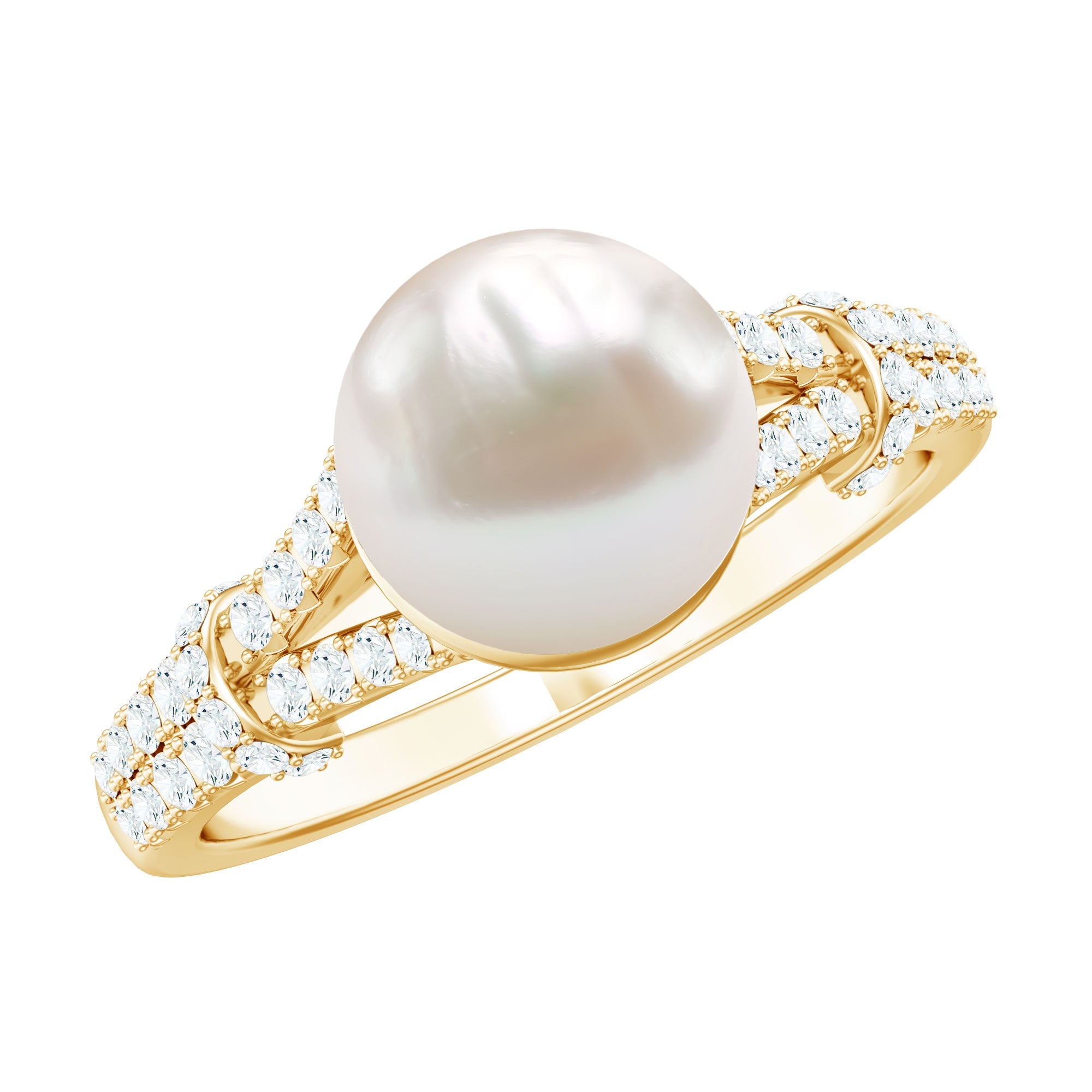 Cultured 7.4 Carat Freshwater Pearl Engagement Ring with Lab Diamonds | Rings | Wiccan Center