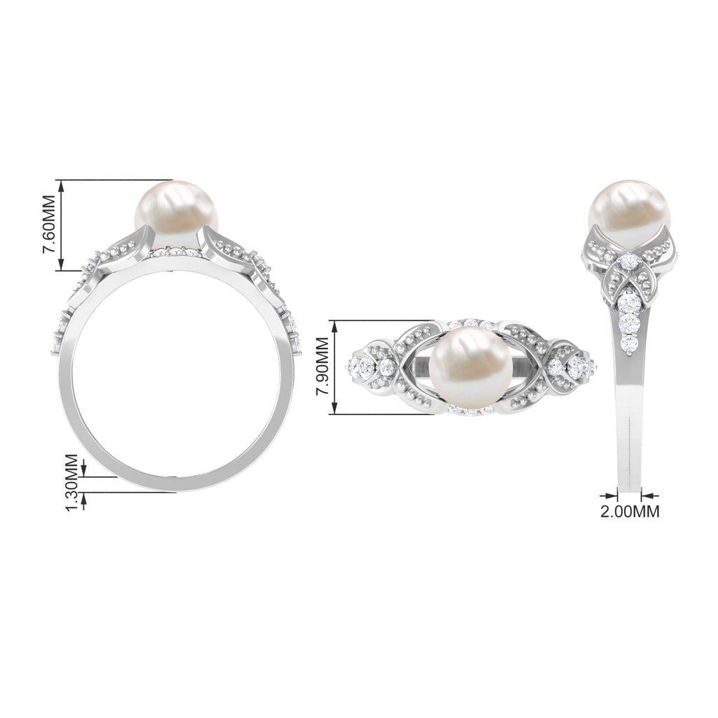 Vintage Style 3 Carat Freshwater Pearl Engagement Ring with Diamond Split Shank